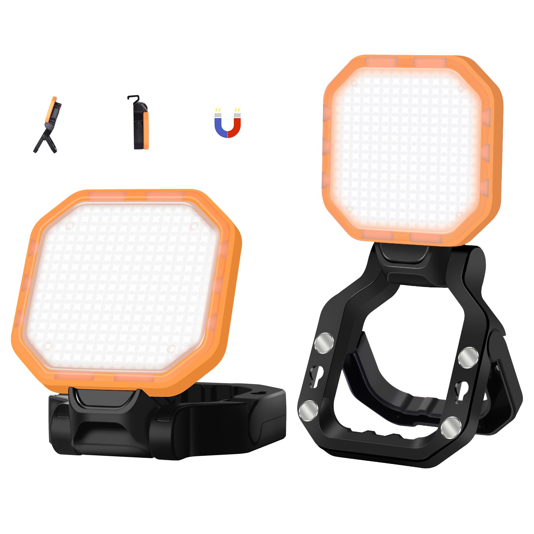 Projecteur Led Rechargeable 30w, Projecteur Led Chantier Portable 2500lm Super Lumineux 6000mah Avec 4 Modes D'Éclairage, Lampe De Camping Portable Pour Les Pannes De Courant, Camping, Orange