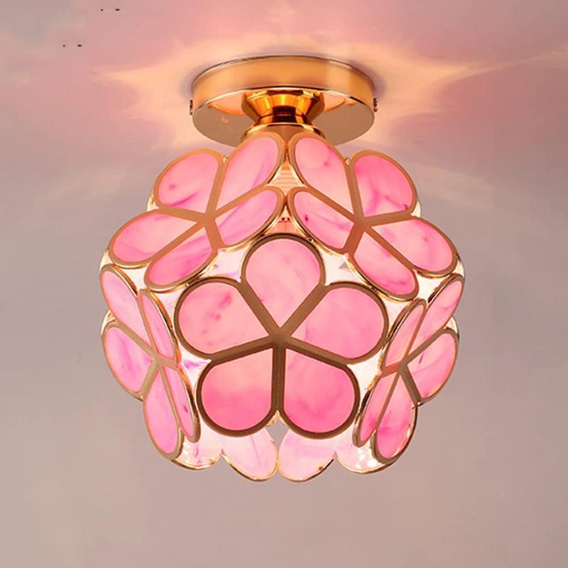 Suspension Fleur En Verre Cerisier, Abat-jour Pétale Rose Clair, Luminaire Plafond Pour Couloir Et Salon Rose
