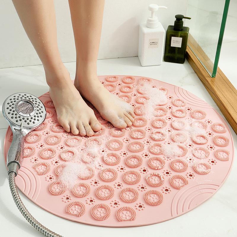 Tapis De Bain Rond En Pvc Antidérapant Pour Salle De Bain, Douche, Hydrophobe, Séchage Rapide, Ventouses, Tapis De Massage Pour Les Pieds, Rose