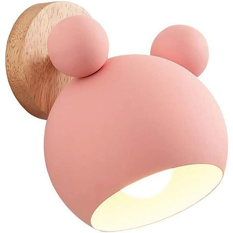 Applique Murale Créative Pour Chambre D'Enfant (rose), Tête De Souris Simple Et Expressive, Lampe De Chevet Chaleureuse En Forme De Bûche De Dessin Animé Pour Chambre D'Enfant