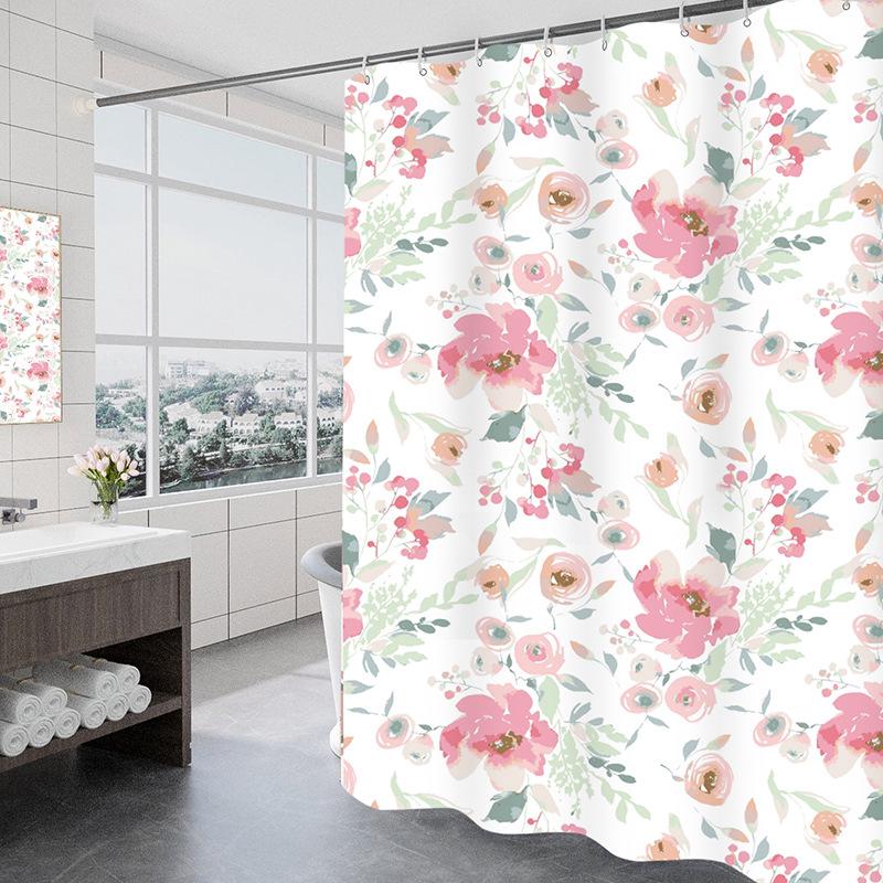 Rideau De Douche 180 X 200 Cm Avec 12 Crochets, Séchage Rapide (rose Manor), Tissu Polyester Imperméable Lavable En Machine, Rideaux De Salle De Bain