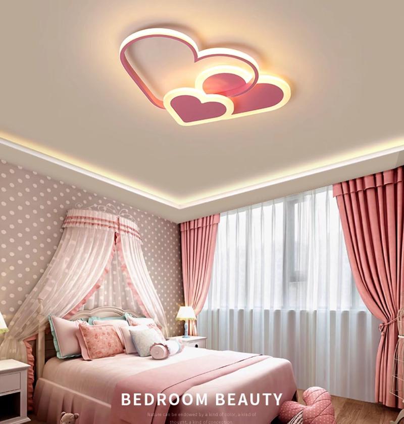 Plafonnier Led Cœur Enfant 30w Rose Blanc Chaud, Luminaire Plafond Chambre Bébé