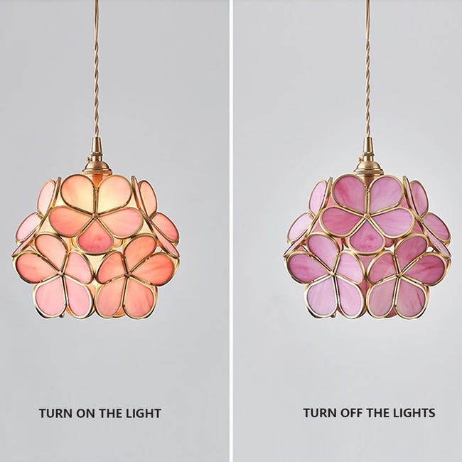Lustre En Vitrail A Motif De Fleurs De Cerisier, Largeurde L'Abat-jour 21 Cm, Ampoule Blanche (rose).