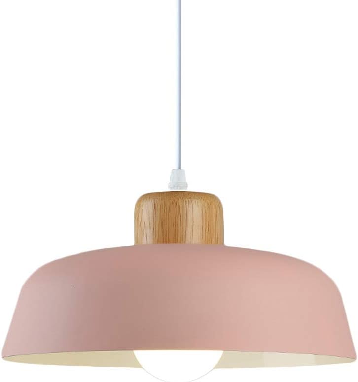 Ineasicer Lampe À Suspension En Métal Rond Simple Et Moderne Nordique, Grand Plafonnier E27 Finition Bois, Lumière Suspendue De Couleur Vive Pour Salon De Chambre À Coucher De Cuisine (rose)