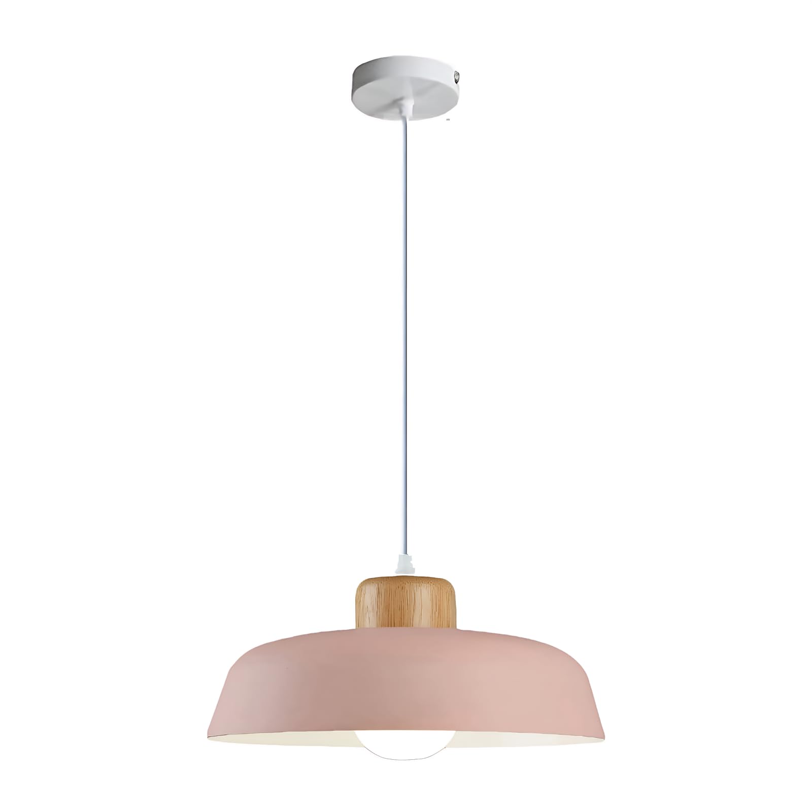 Suspension Ronde En Métal De 300 Mm De Couleur Macaron, Finition En Bois Simple Moderne E27 Loft Bar Plafonnier, Lustre De Salle À Manger D'Îlot De Cuisine (rose)