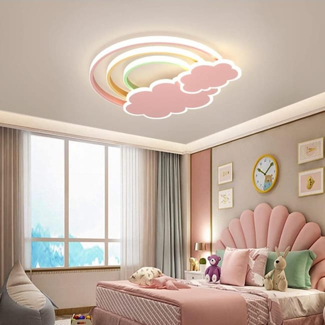 Plafonnier Led Moderne Design Nuage Arc-en-ciel, Intensité Variable 3 000 K-6 500 K, Avec Télécommande, Suspension En Acrylique, Rose, 45 Cm (sku Produit : 96813840 Sku Offre : Mkh25.7.22-21)