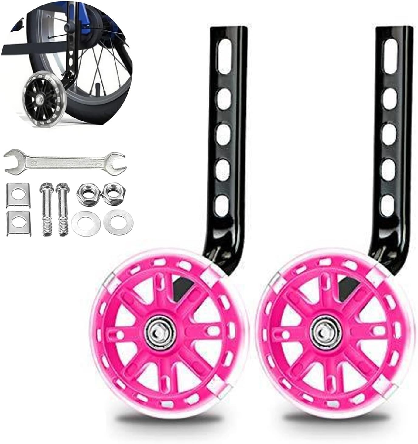 Roues Stabilisatrices Silencieuses Pour Vélo, Stabilisateur Réglable, Kit De Montage Compatible Avec Les Vélos De 12, 14, 16, 18 Et 20 Pouces, 1 Paire (rose)