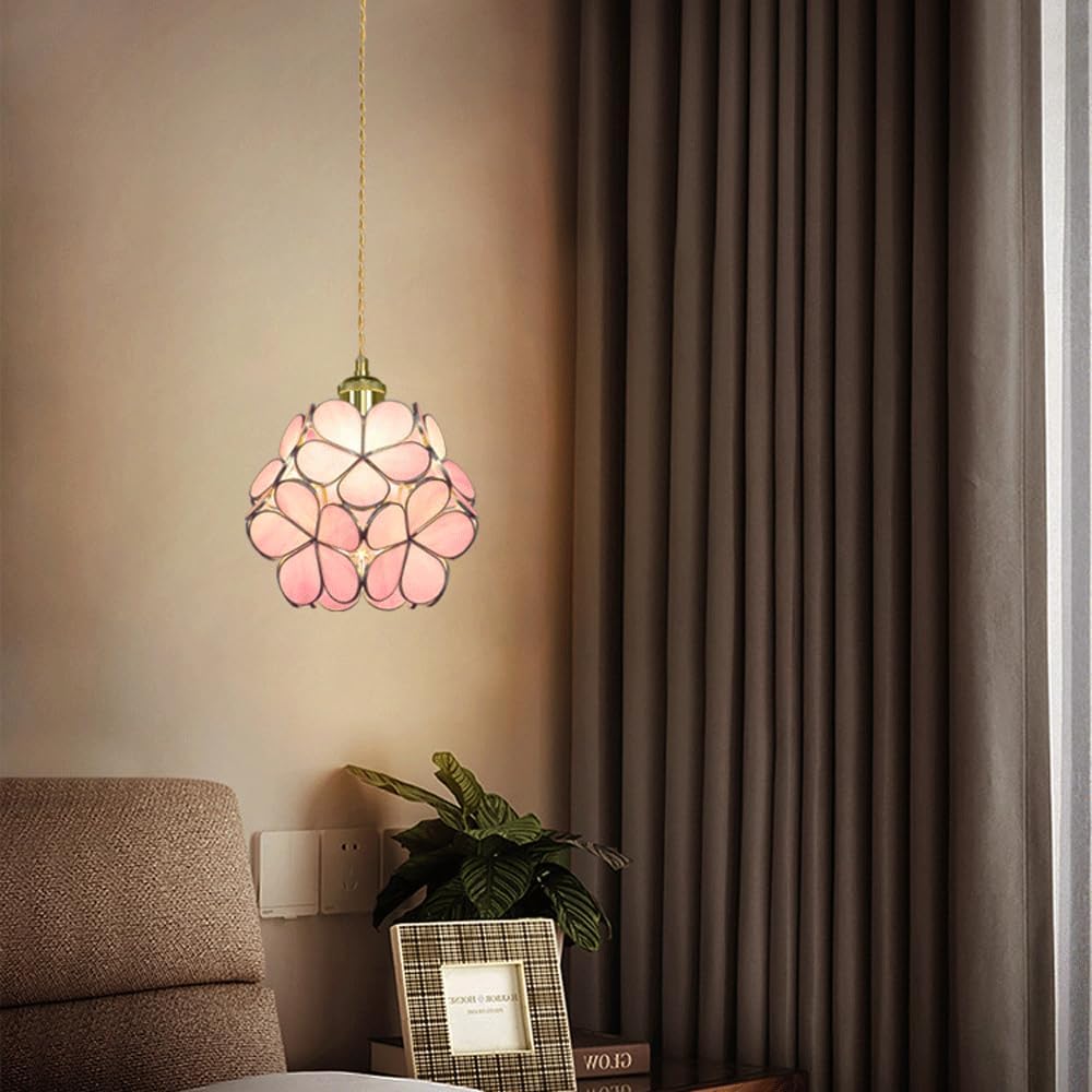 Suspension Japonaise En Laiton Et Verre À Pétales, Lampe Créative Et Confortable À Tête Unique Pour Chambre D'Enfant, Lampe Suspendue Pour Salon,rose