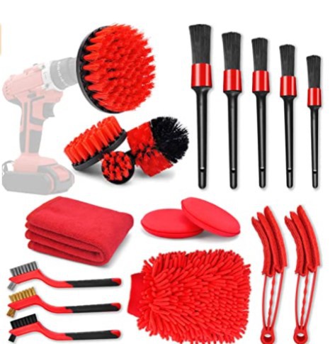 18 Pièces Brosse Perceuse, Outil De Brosse Perceuse Nettoyage Kit, Drill Brush Pour Surfaces De Salle De Bain, Sol, Baignoire Carreaux Et Voiture (rouge)