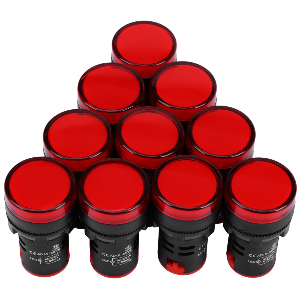 Voyant Led 24v Ac/dc, Filetage 22mm, Rouge - Lot De 10 Pièces