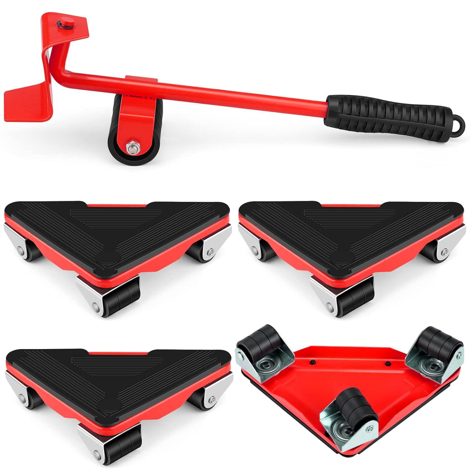 Ensemble De 5 Roulettes De Transport De Meubles, Rouges, Lève-meubles, Vérins Et Roulettes Pour Meubles, Capacité De Charge De 300 Kg, Système De Roulement Simple