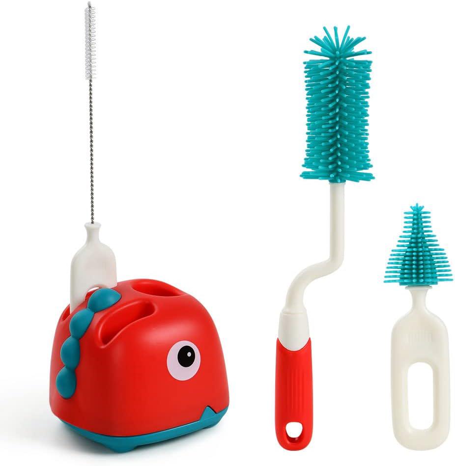 Ensemble De Brosses Pour Bébé (rouge) 4 En 1 : Brosse De Nettoyage Pour Biberons En Silicone Et Support De Rangement.