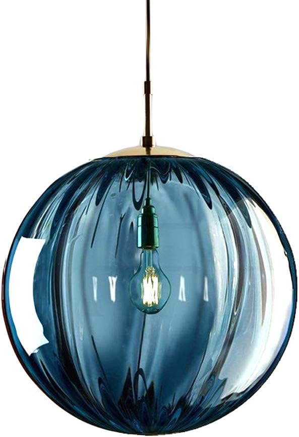 Lampe À Suspension En Verre Boule, Lampe Suspension Table Salle À Manger Réglable, Suspensions Luminaire En Verre Industrielle, E27, Ø20cm, Bleu