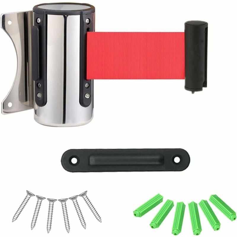 Barrière Extensible En Acier Inoxydable Pour Salle D'Attente, Ruban De Délimitation Extensible, Fixation Murale, Barrière De Sécurité, Système De Contrôle Des Flux De Personnes, Rouge
