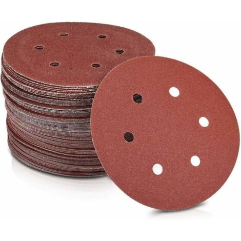 Disques Abrasifs En Papier Ø 125 Mm Grain 240 6 Trous En Rouge Papier Abrasif Pour Ponceuses Plaques De Plâtre, Ponceuses À Col Long.lot De 50 Disques