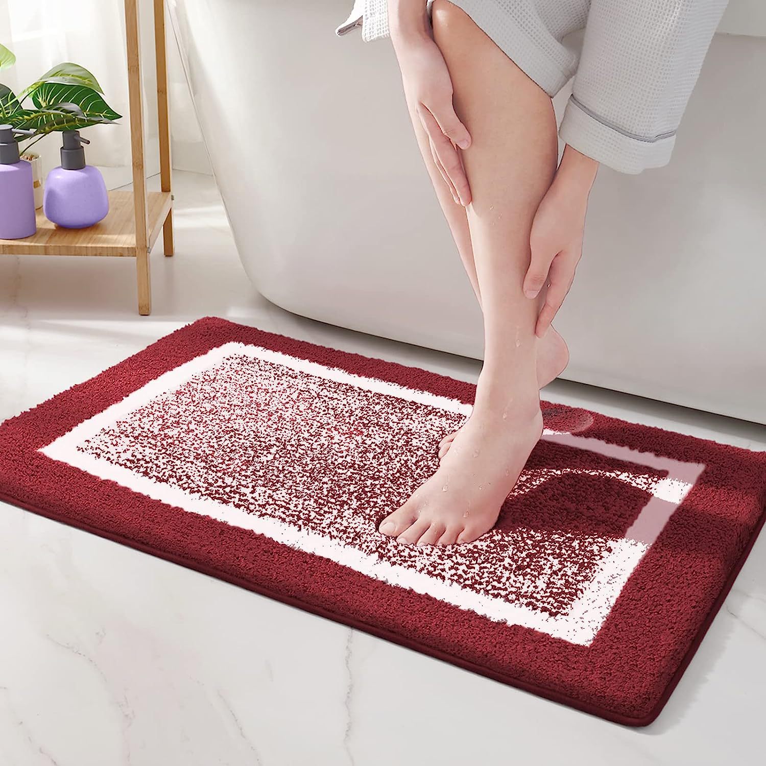 40 X 60 Cm,rouge Tapis De Bain Antidérapant,tapis Salle De Bain Moelleux En Microfibre,tapis De Douche Absorbant Lavable En Machine