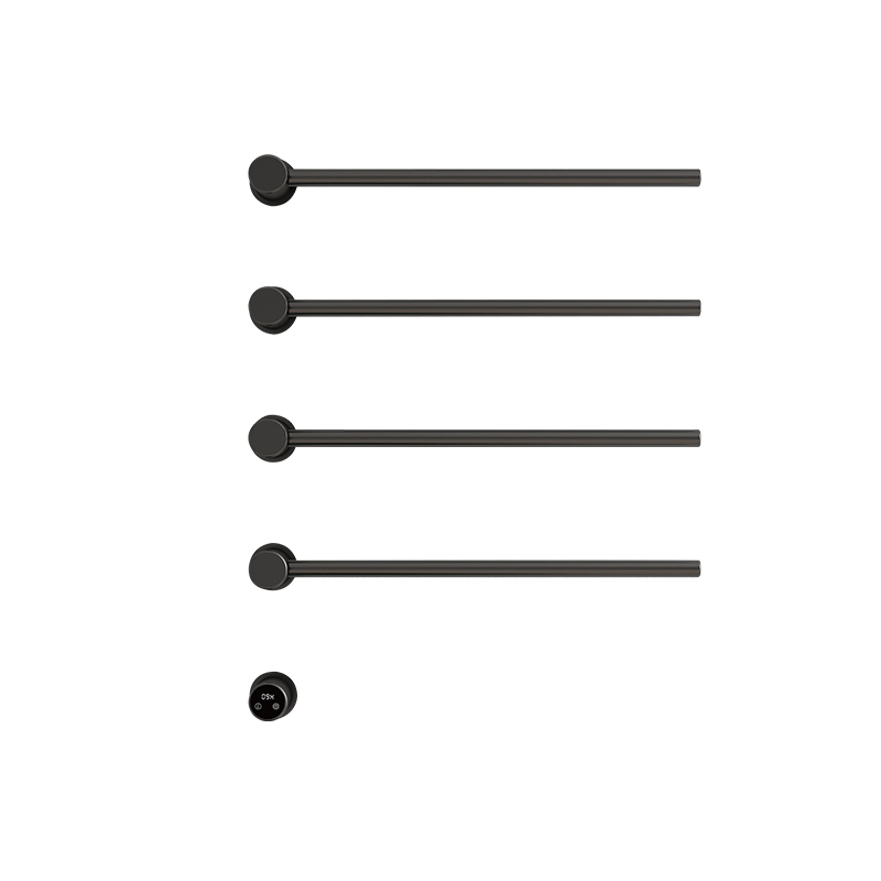 Sèche-serviettes Classique 4 Barres Noir Chauffant Automatique, Minuterie 1-24h, Thermostat 45°c À 70°c, Ipx4, Inox 304, Charge 20kg Consomme Seulement 1 Kwh Pour 32h D'Utilisation
