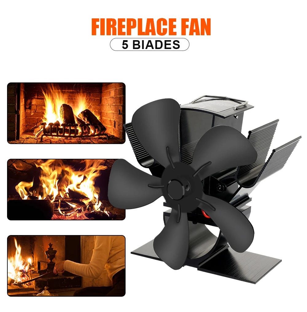 Mini Ventilateur Thermique Silencieux À 4 Pales,alimenté Par La Chaleur, Noir, Pour Foyer À Bois. Distribution Efficace De La Chaleur À La Maison