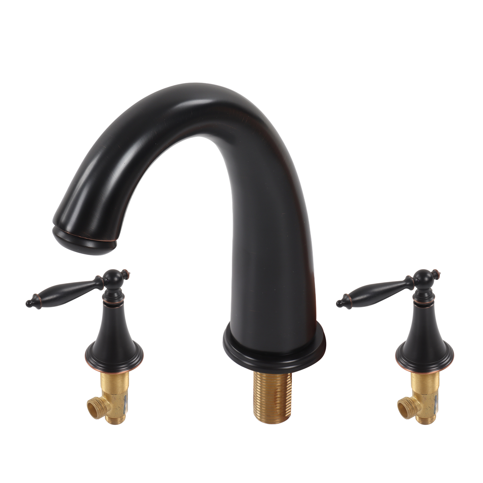 Robinet De Lavabo À Trois Trous En Cuivre, Robinet À Double Poignée, Robinet De Salle De Bain Européen Noir
