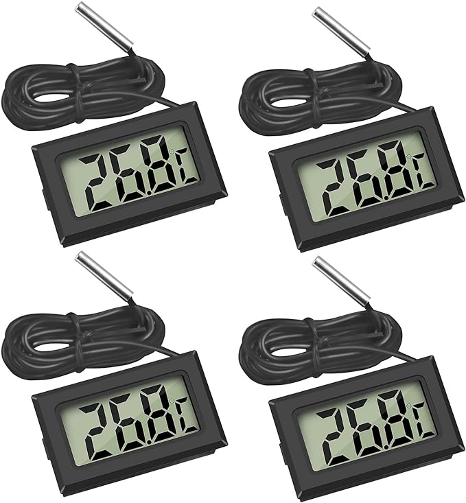 Mini Thermomètre Numérique Lcd Avec Sonde Externe Étanche, Adapté Aux Réfrigérateurs, Congélateurs, Aquariums (4x Noir)