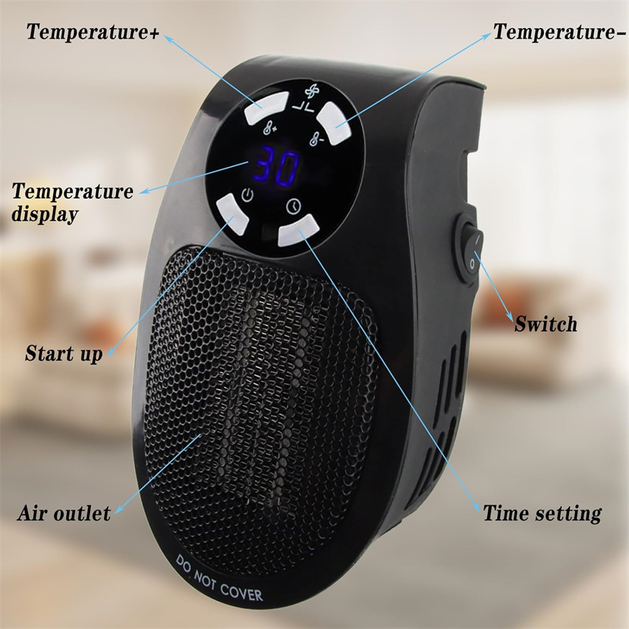 Mini Chauffe-enchufe, Fainfun 500w, Chauffe-enchufe En Céramique, Mini Chauffe-enchufe Mural Avec Télécommande, Mini Chauffe-enchufe À Brancher Avec 2 Vitesses D'Air, Minuterie (noir)