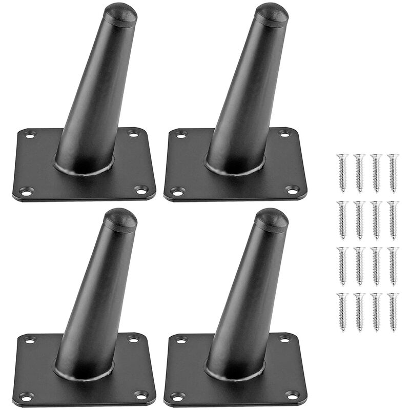 4x Pieds- 10cm Noir De Meuble Cône Obliques Pieds De Support En Fer Pour Armoire Table Lit
