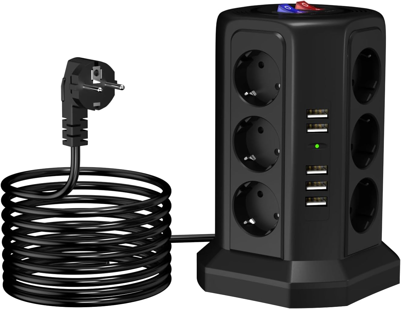 Multiprise 17 En 1 Avec 5 Usb, Multiprise Avec Interrupteur, Tour De Prise 12 Prises Et Rallonge De 1,8 M, Pour Bureau, Cuisine, Table (noir)
