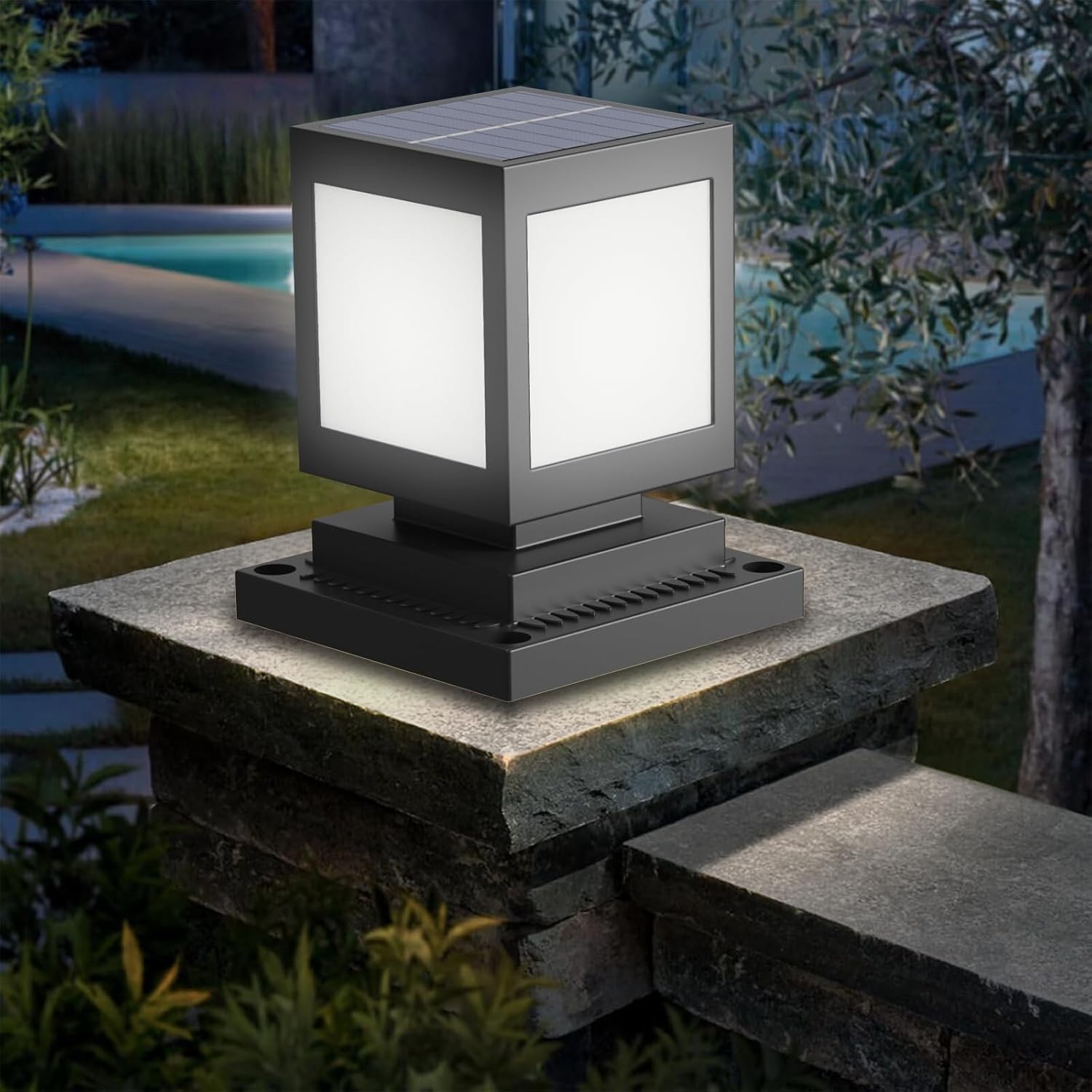 Borne Solaire Exterieur Jardin, Borne Eclairage Exterieur, Lampe Solaire Jardin En Abs, Lumière Blanche, Étanche Potelet Eclairage Pour Chemin Allées Terrasse, Patio, Noir [classe Énergétique E]