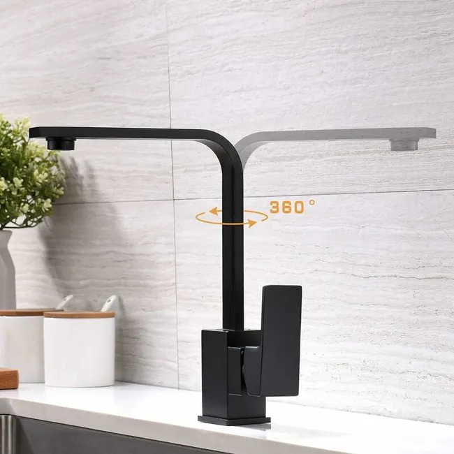 Robinet Rotatif De Cuisine À Tube Plat Carré Noir Vers Robinet