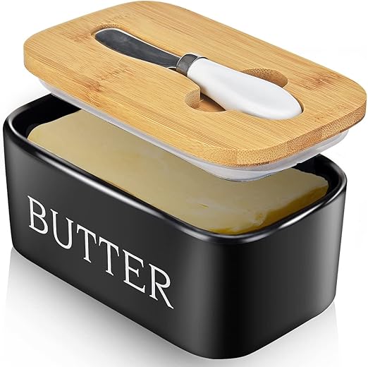 Beurrier Céramique Avec Couvercle Et Couteau, Boîte Beurre Hermétique Cuisine Noir