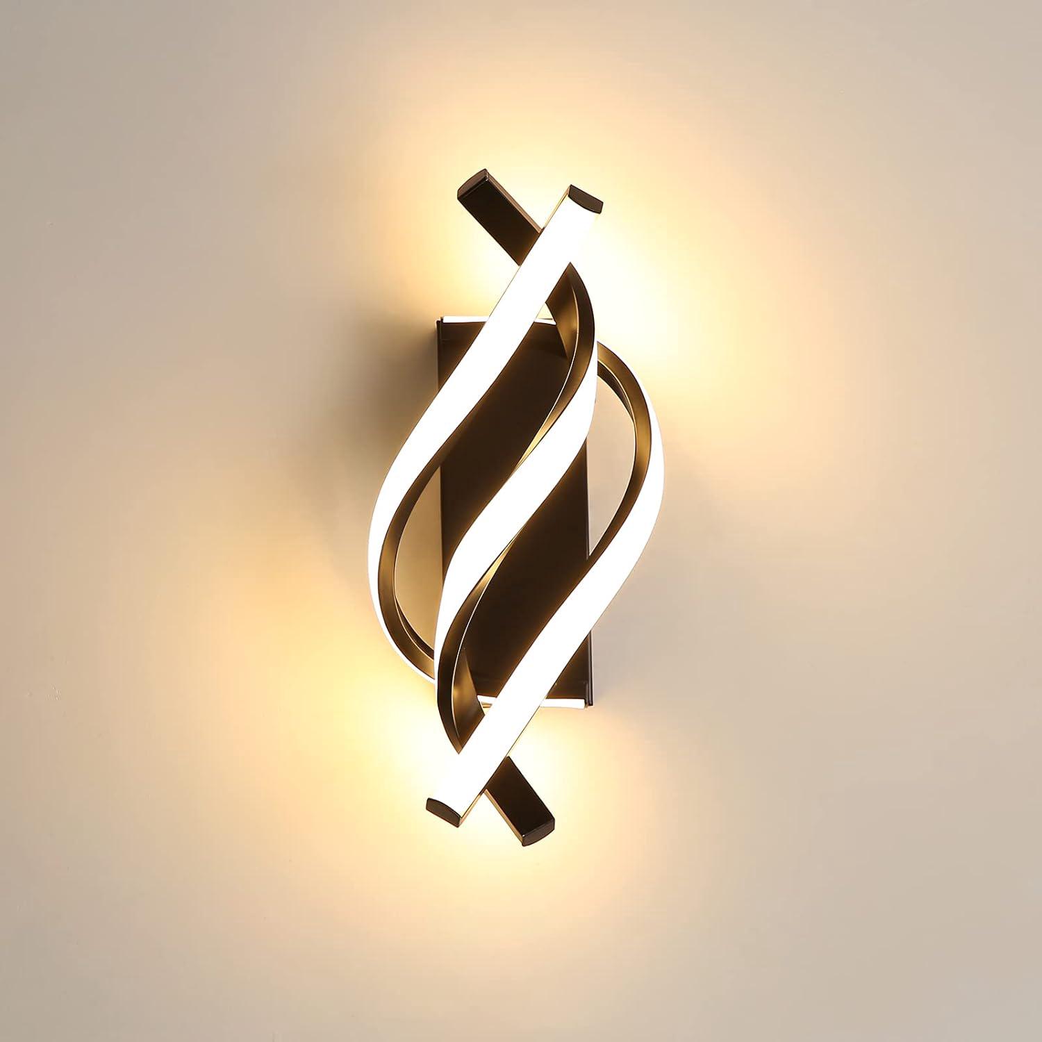 Applique Murale Intérieure, Applique Led Moderne 22 W, Design Incurvé, Lumière Blanc Chaud 3000 K, 2500 Lumens, Noir, Ip20