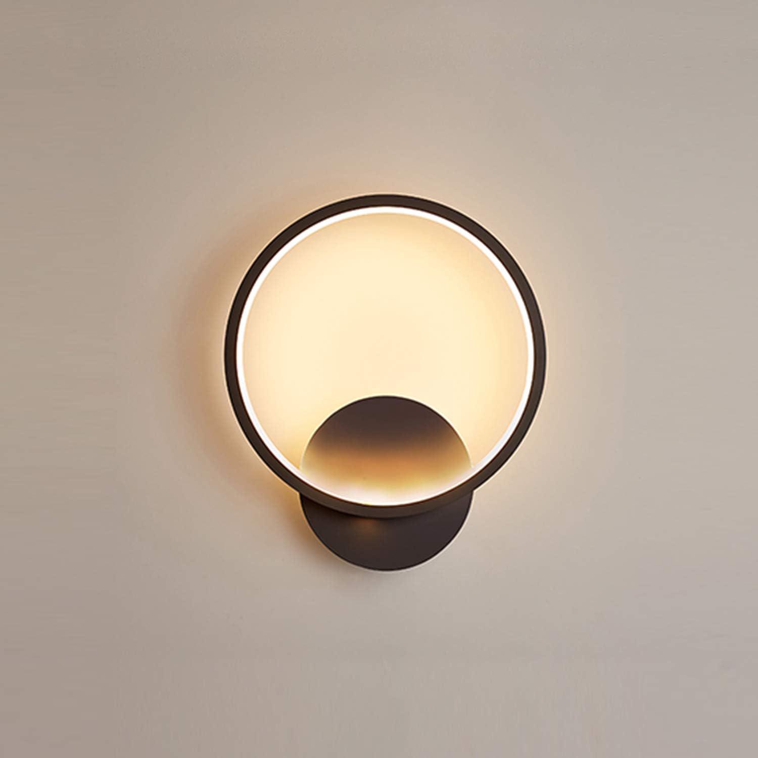 Applique Murale Led Intérieure Ronde 12 W, Noire, Blanc Chaud 3000 K, Style Moderne, Pour Chambre, Salon, Escalier, Couloir, 220 V Ca