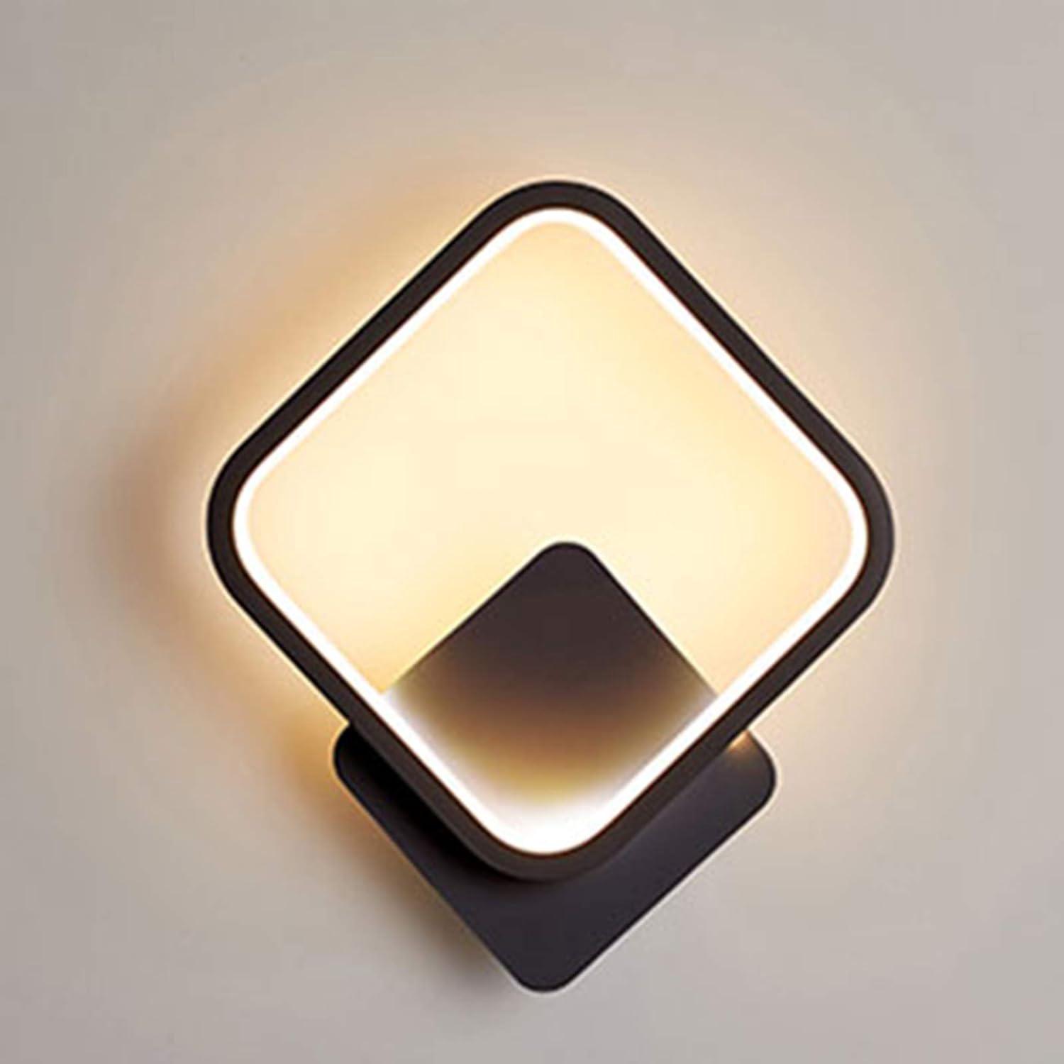 Applique Murale Carrée Led D'Intérieur 12w Blanc Chaud 3000k, Style Moderne, Pour Escaliers, Chambre, Salon, Couloir, Noir