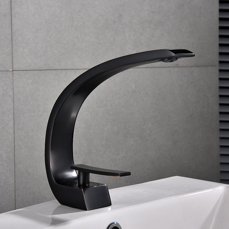 Robinet De Lavabo Monotrou, Robinet De Lavabo En Cuivre Avec Eau Chaude Et Froide, Noir