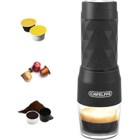 Machine À Café Manuelle Portable, 3-en-1 Pour Espresso, Idéale Pour Randonnée, Camping, Voyage Ou Cadeau Débutant, Design Compact Et Léger, Noir.