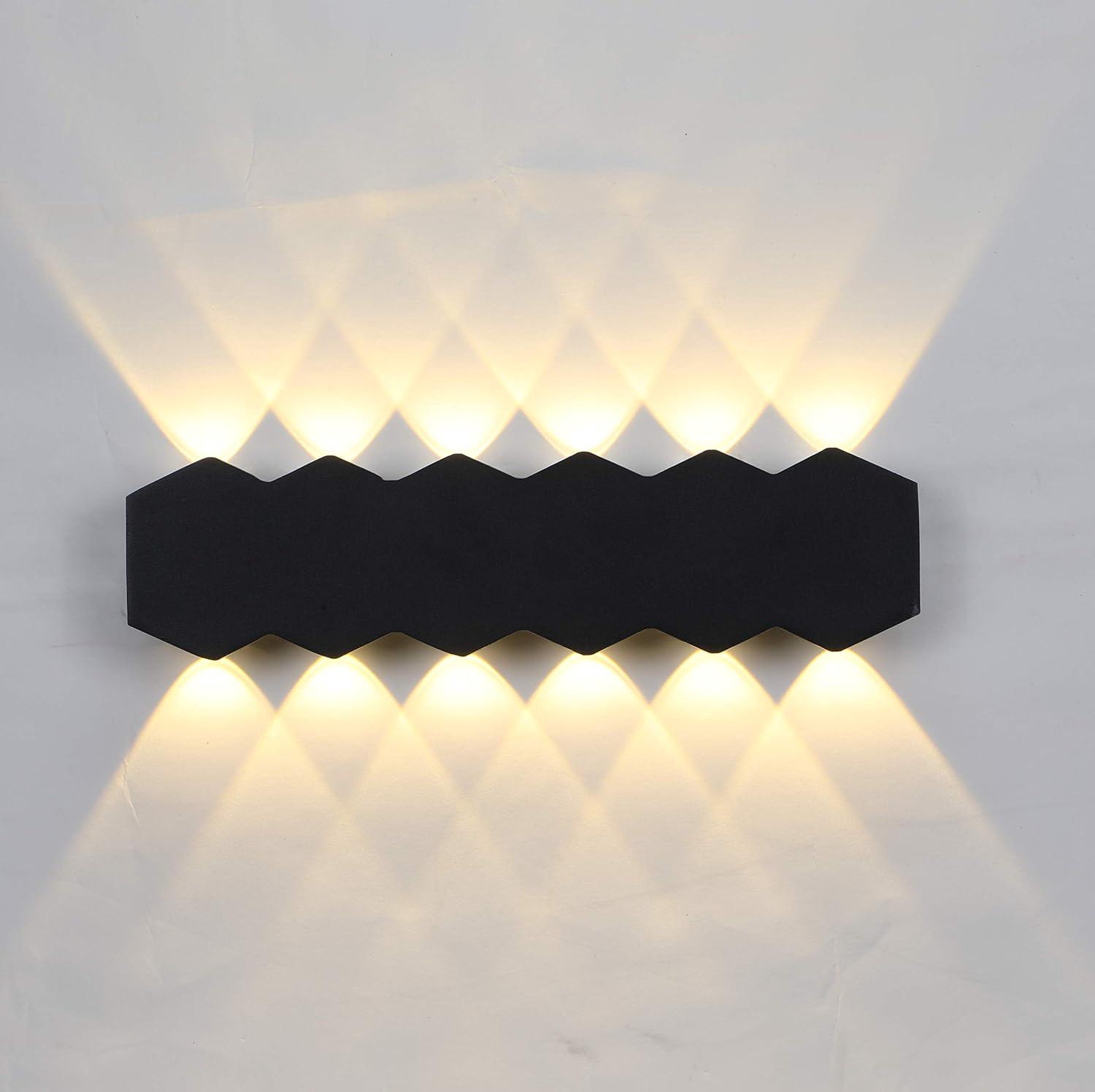 Applique Murale Led 12 W D'Intérieur, Lampe Moderne Noire, Spot Orienté Vers Le Haut Et Vers Le Bas, Applique En Aluminium, Lumière Blanc Chaud 3000 K, 31 Cm De Hauteur.