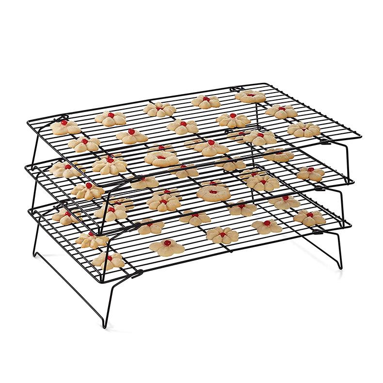Grille De Séchage Antiadhésive Pour Gâteaux, Outil De Cuisson, Grille De Séchage Pour Pain, Grille De Séchage Noire Épaisse Pour Gâteaux Retournés, Grille De Refroidissement Pliable À Trois Niveaux