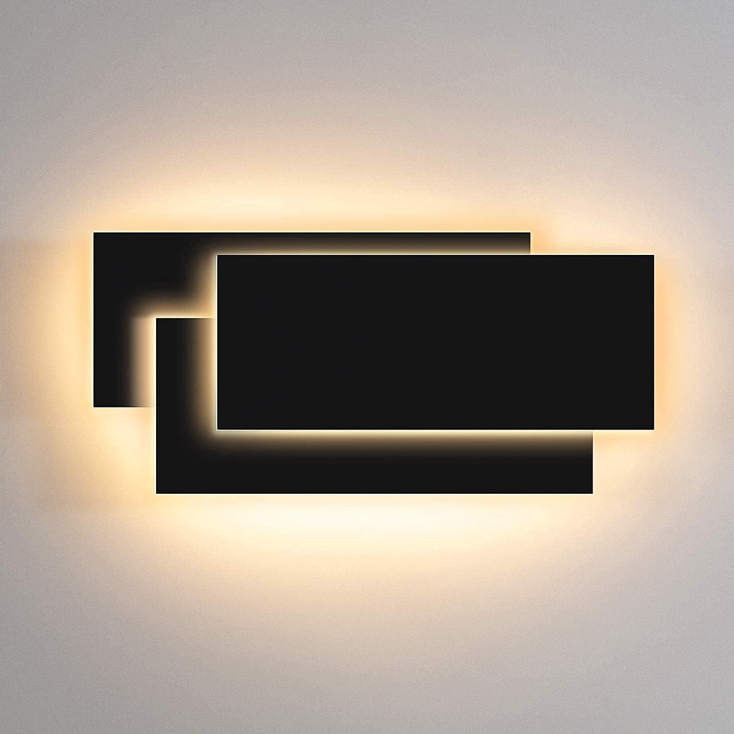 Applique Murale Led Intérieure 12w, Style Moderne, Noire, Blanc Chaud 3000k, Idéale Pour Chambre, Couloir, Salon, Hall D'Entrée Ou Bureau.