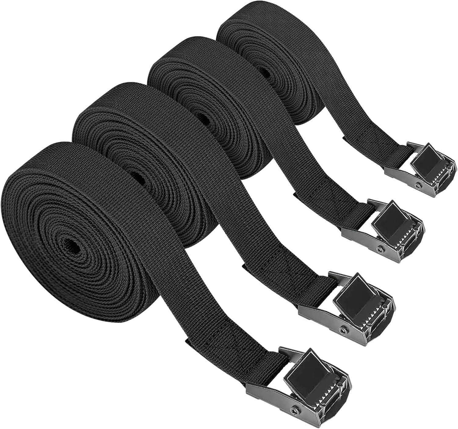 4 Sangles D'Arrimage De 5 M Avec Pince De Serrage, Sangle De 25 Mm, Sangle Noire Pour Vélo, Sangle À Cliquet Avec Pince De Serrage, Sangle Pour Remorque De Moto
