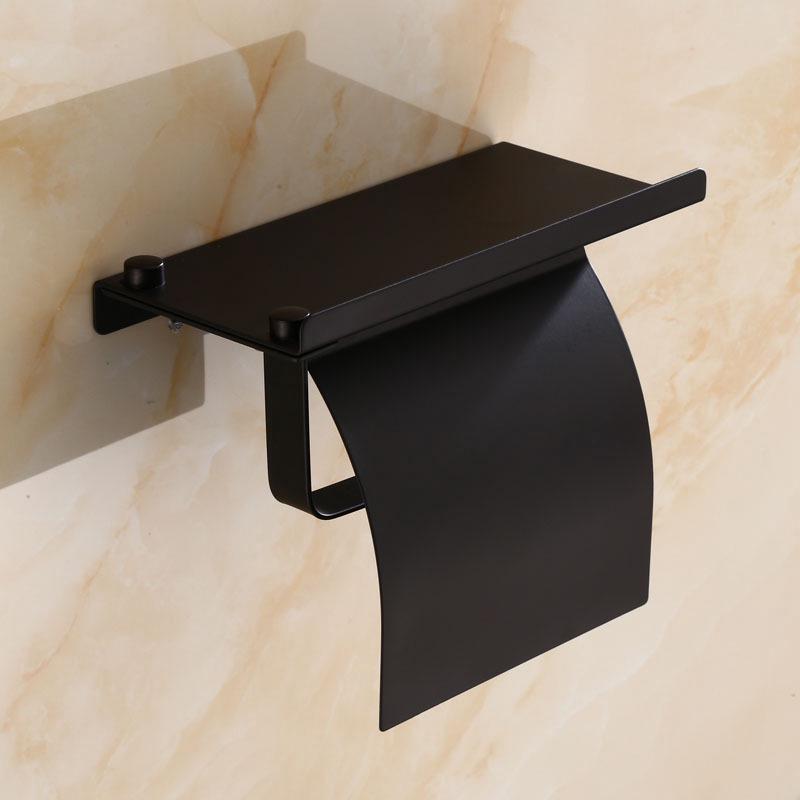 Porte-papier Toilette Mural - Noir, En Acier Inoxydable Antirouille, Avec Support Pour Téléphone, Pour Salle De Bain Et Cuisine.