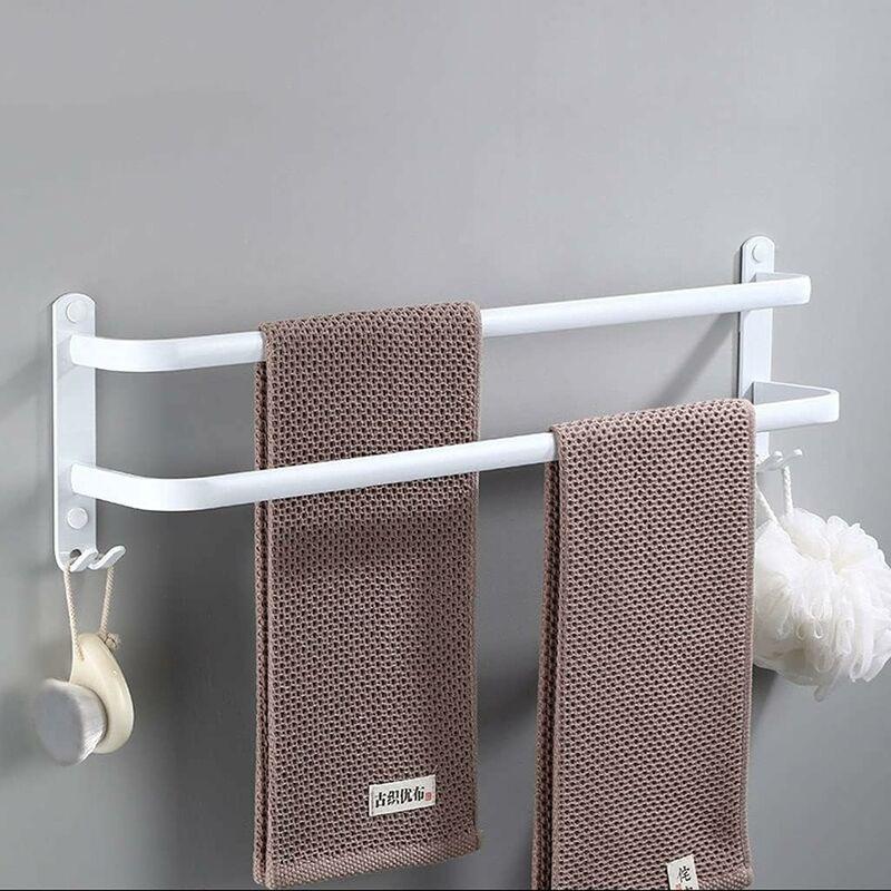 Porte-serviettes Mural En Aluminium À 2 Niveaux Avec Crochets (40 Cm), Étanche, Noir, Pour Salle De Bain, Cuisine Et Toilettes.