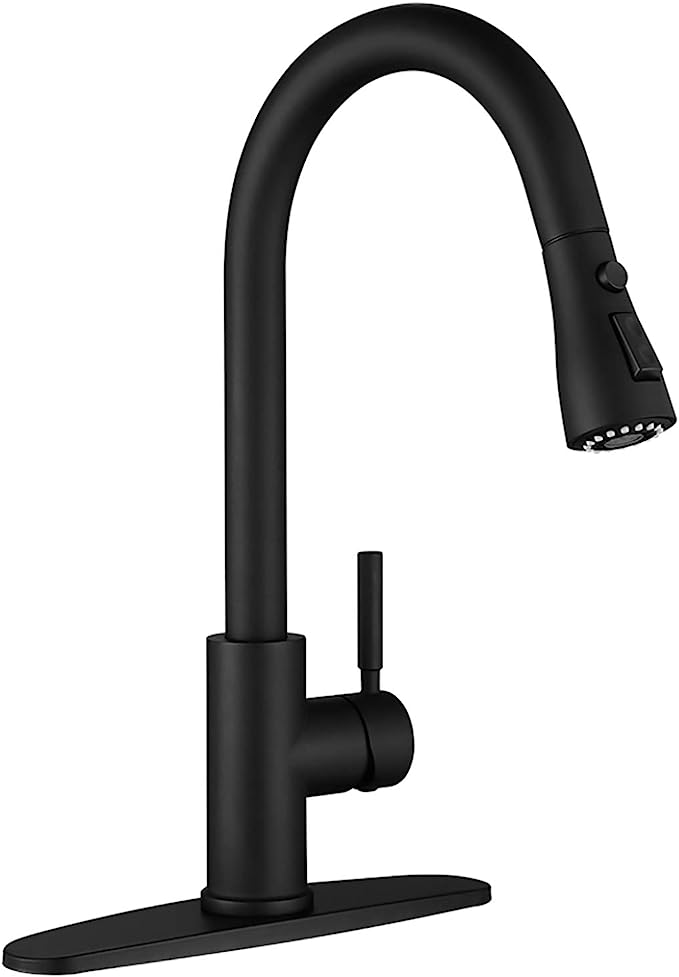 Robinet De Cuisine À Poignée Unique Avec Douchette, Robinet D'Évier De Cuisine Monotrou, Noir