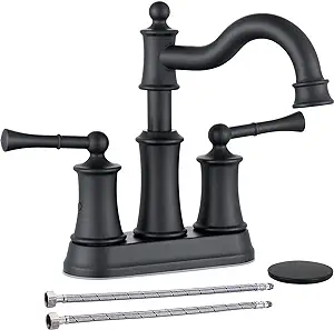 Robinet De Lavabo, Robinet De Salle De Bain À Trois Trous, Double Poignée En Cuivre, Eau Chaude Et Froide, Noir
