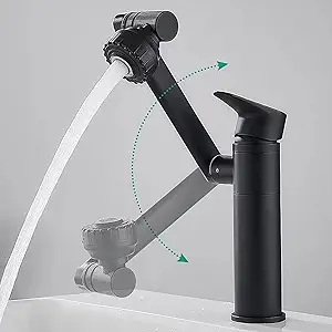 Robinet De Lavabo Universel Rotatif Multifonctionnel En Acier Inoxydable Pour Eau Chaude Et Froide, Peinture Noire