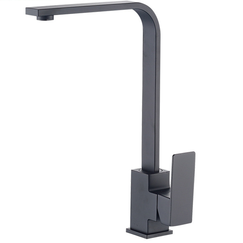 Robinet Mitigeur De Cuisine, Robinet Mitigeur De Cuisine Noir À Tuyau Plat Avec Robinet D'Eau Chaude Et Froide Rotatif