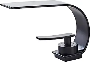 Robinet Mitigeur De Salle De Bain Cascade Pour Piscine, Noir Mat, Mitigeur Monotrou Eau Chaude/eau Froide, Mitigeur D'Évier En Laiton À Faible Courbure Avec Valve En Céramique