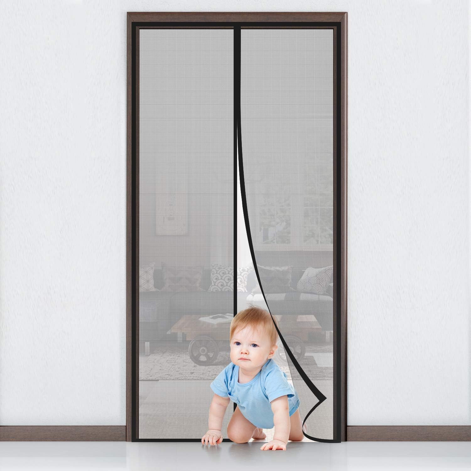 Svkbjroy Moustiquaire Porte Fenêtre Magnétique Rideau Porte Anti Mouche Insecte Moustiquaire Aimantée Bande Adhésive Fermeture Automatique Maille Très Fine, Noir, 160x220cm