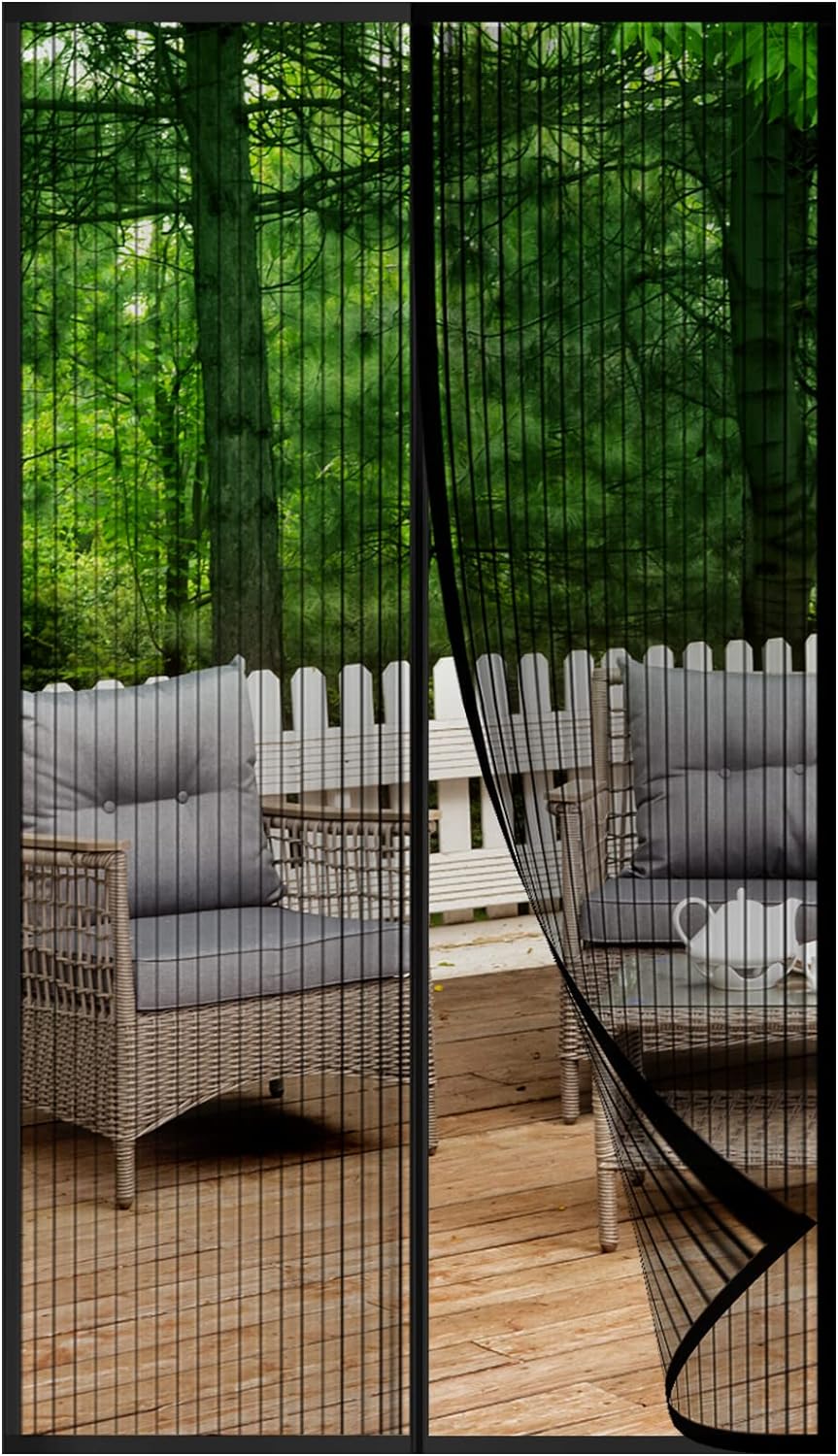 Svkbjroy Moustiquaire Porte Fenetre Magnétique, Rideau Anti Mouche, Rideaux Aimantée Sans Percage, Moustiquaires Ementer Aimanté Pour Porte Exterieur, Balcon, Camping Car, Terrasse, Noir, 180x220cm
