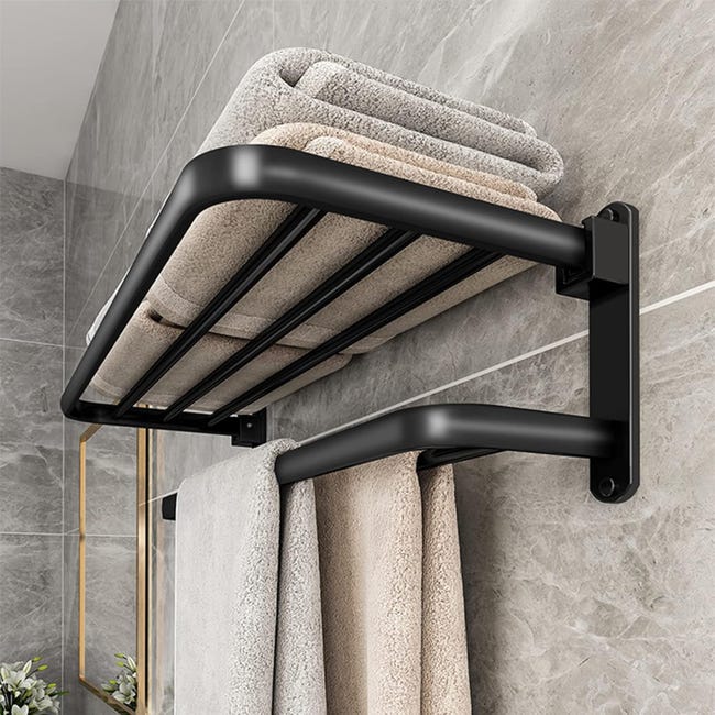 Porte-serviettes Mural Avec 2 Barres, Rails Autocollants, Support De Salle De Bain En Aluminium, Noir Mat 60 Cm (sku Produit : 98136284 Sku Offre : Mwj25.10.15-1)