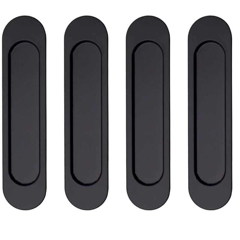 Lot De 4 Poignées Noir De Porte Coulissantes Auto-adhésives Poignées Meuble Ovales En Alliage D'Aluminium Sans Perforation